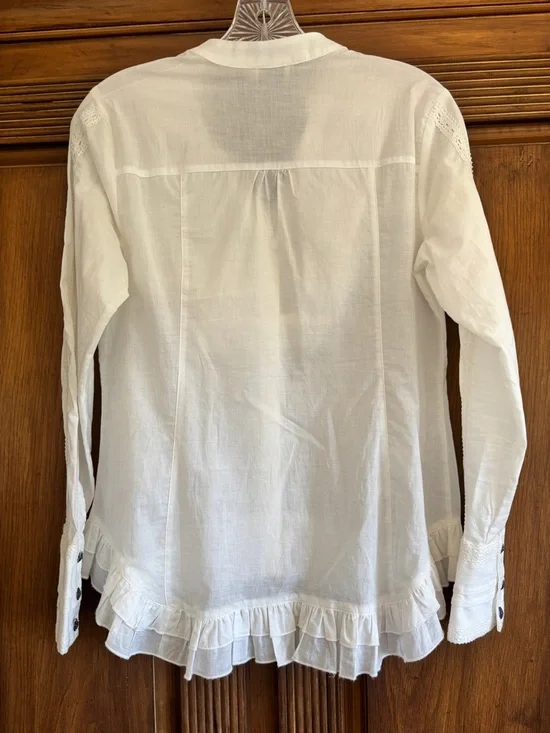 White Ruffled Button-Front Blouse - Picture 5 of 9